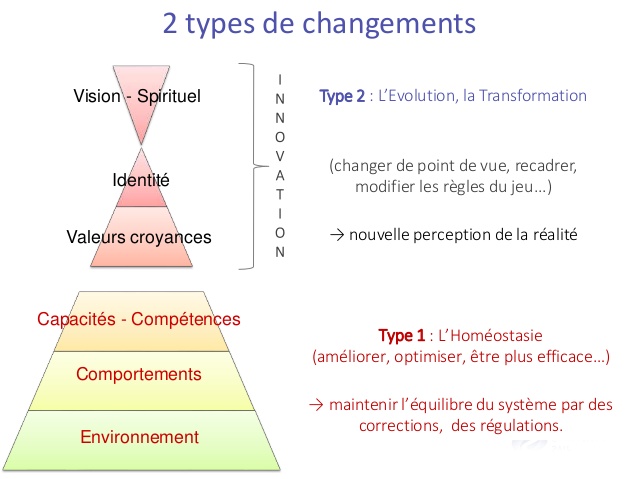 Pyramide de dilts illustrant les niveaux de changement